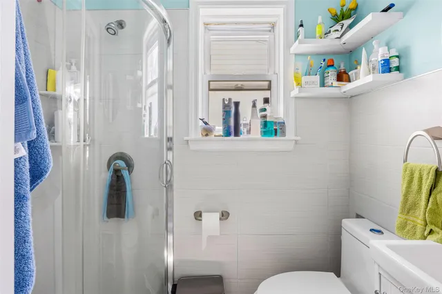 a bathroom with a toilet and a shower