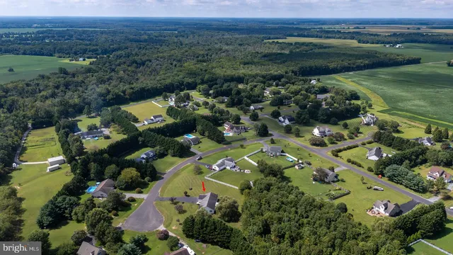 an aerial view of a houses with a yard