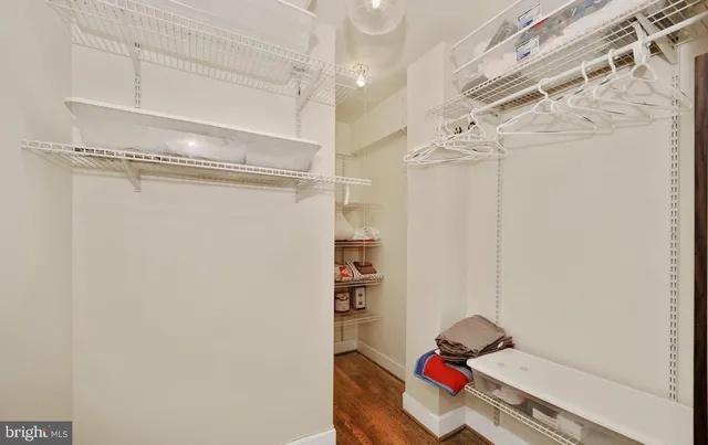 a room with an empty walk in closet