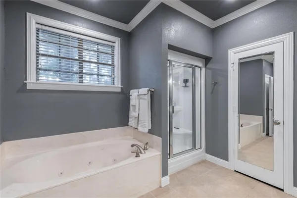 a bathroom with a bathtub and a shower