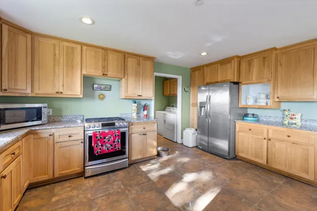 a view of a yard with an trees