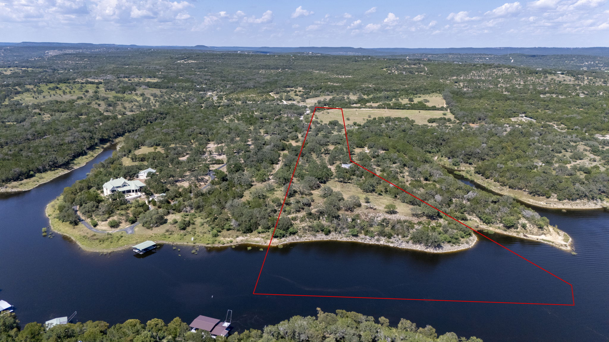 Tbd Singleton Road Marble Falls, TX 78654 - Photo 1 of 40 Aerial view of Lake Travis property with approx 12 +/- acres boundary highlighted