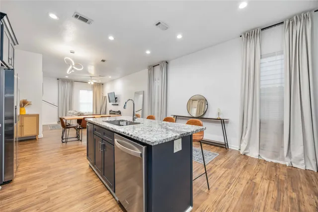a kitchen with lots of counter top space