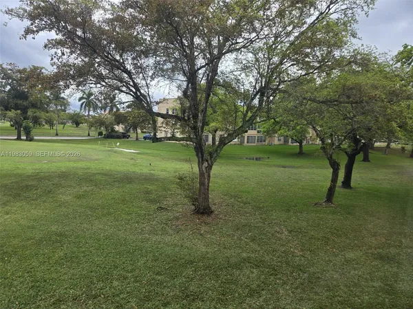 a view of field with trees in the background