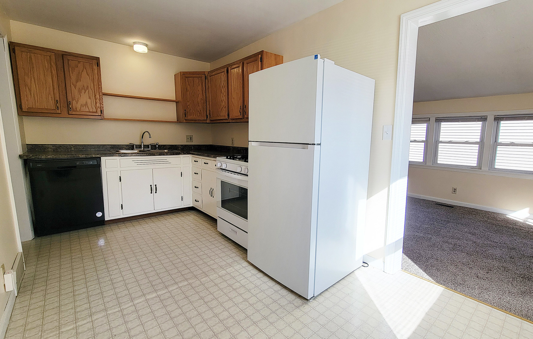14821 South Bartlett Avenue, Unit 102 Plainfield, IL 60544 - Photo 4 of 14 a kitchen with granite countertop cabinets and refrigerator