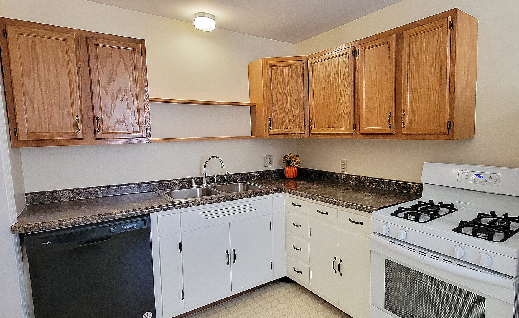 14821 South Bartlett Avenue, Unit 102 Plainfield, IL 60544 - Photo 5 of 14 a kitchen with granite countertop cabinets and white appliances
