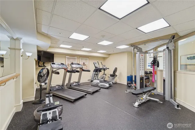 a view of a room with gym equipment