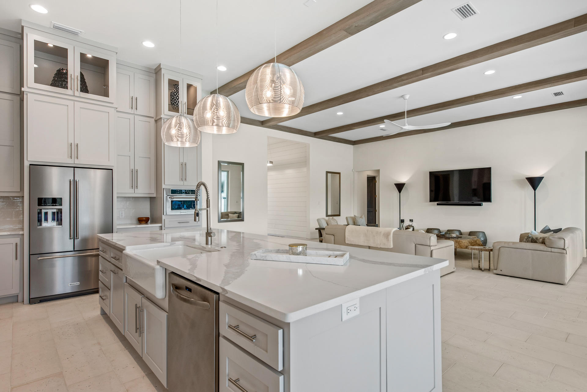 336 East Shipwreck Road Santa Rosa Beach, FL 32459 - Photo 60 of 73 a kitchen with stainless steel appliances a sink and a refrigerator