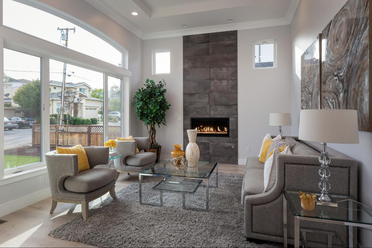 1639 Walters Avenue Campbell, CA 95008 - Photo 7 of 30 a living room with furniture a fireplace and a floor to ceiling window