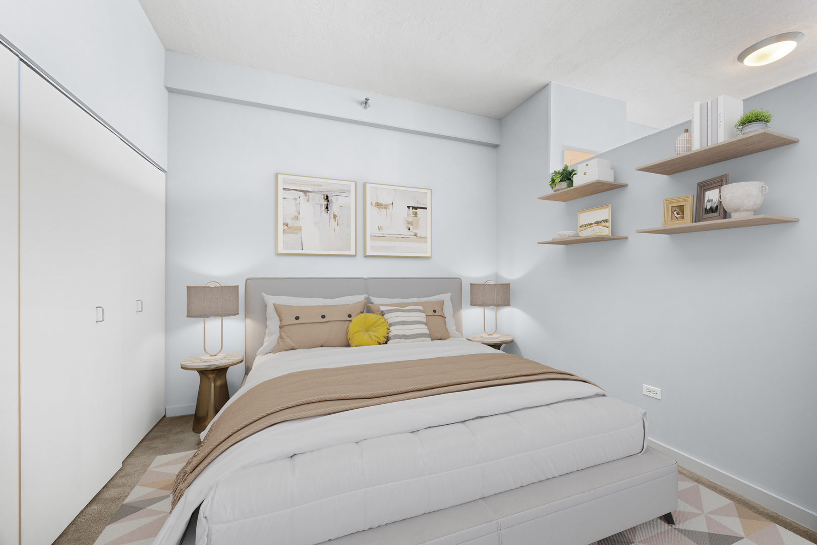 1720 South Michigan Avenue, Unit 2307 Chicago, IL 60616 - Photo 4 of 15 a bedroom with a bed and lamp