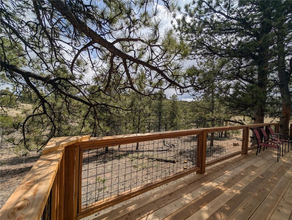 2117 Badger Creek Road Hartsel, CO 80449 - Photo 35 of 46 a view of balcony with wooden floor and trees