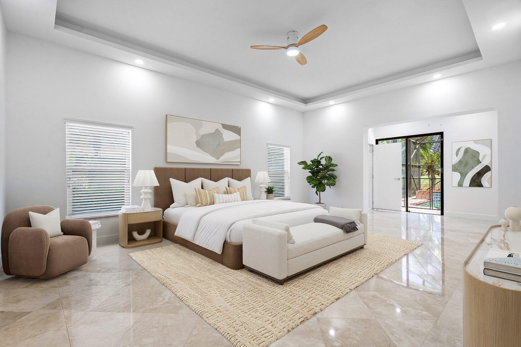 10391 Boca Woods Lane Boca Raton, FL 33428 - Photo 6 of 60 a spacious bedroom with a bed and ceiling fan