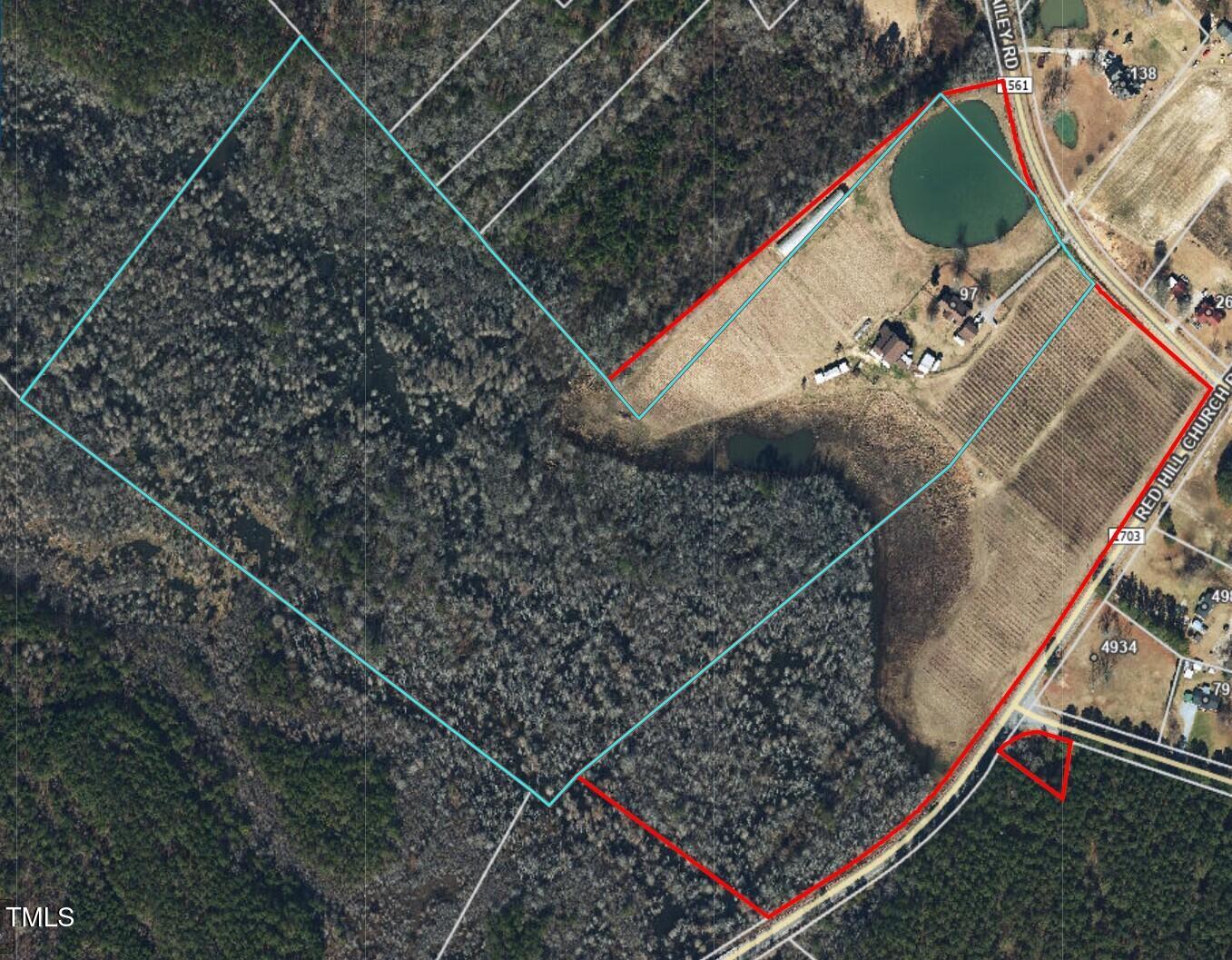 97 Bailey Road Coats, NC 27521 - Photo 40 of 43 71 total acres, over 4 parcels, red and blue lines