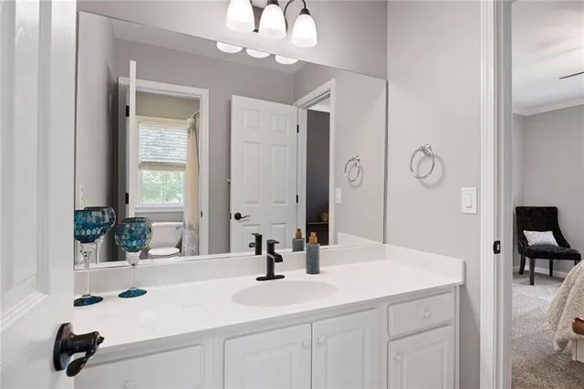 an aerial view of a house with a yard and garden