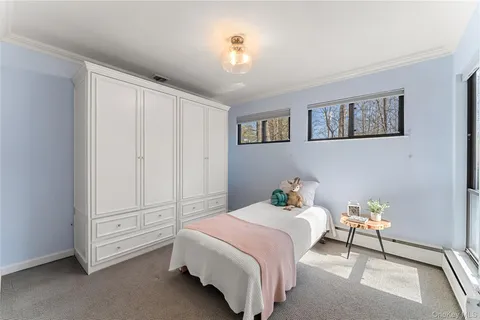 a bedroom with a bed and closet