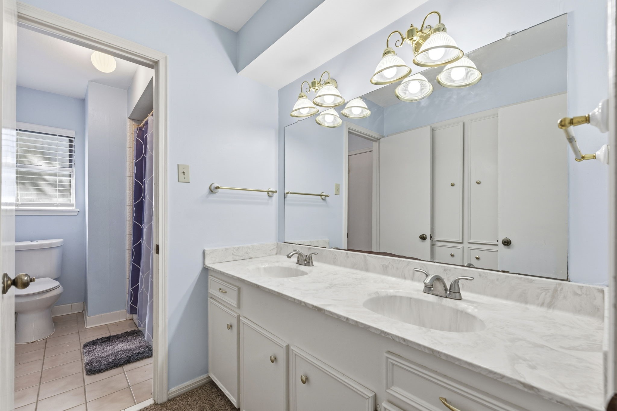 17603 Loring Lane Spring, TX 77388 - Photo 38 of 50 a bathroom with a sink a toilet and a mirror