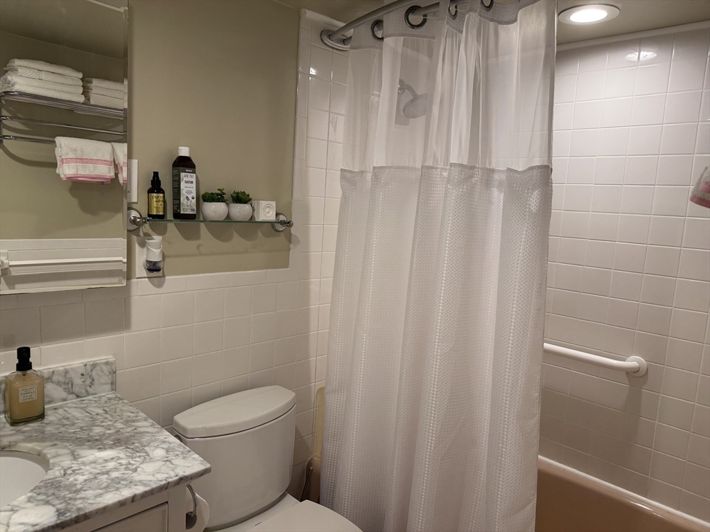 121 Tremont Street, Unit B1 Boston, MA 02135 - Photo 16 of 20 a bathroom with a granite countertop sink and a toilet
