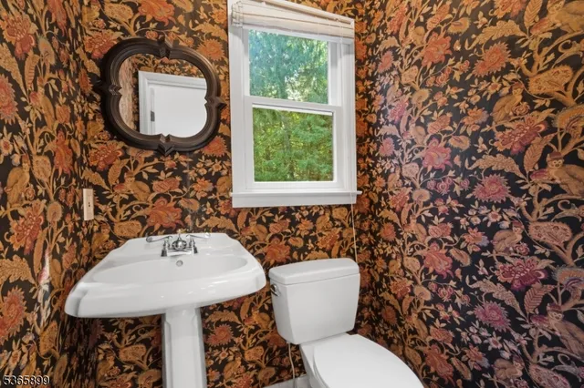 a bathroom with a sink a toilet and a mirror