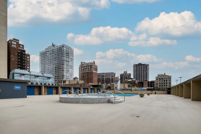 a view of a city with tall buildings