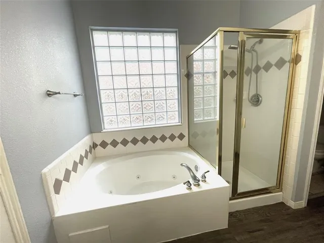 a bathroom with a bathtub