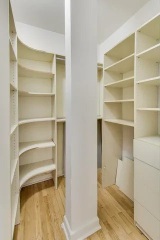 a view of walk in closet with empty racks