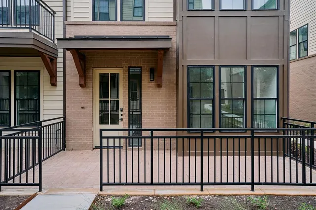 a view of a brick building from a window