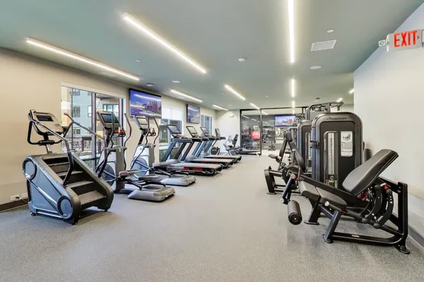 a view of a room with gym equipment