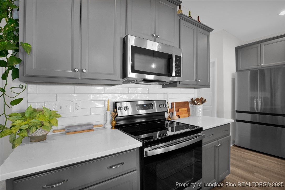 248 Rainy Beck Way Erwin, NC 28339 - Photo 19 of 44 a kitchen with a stove and a microwave