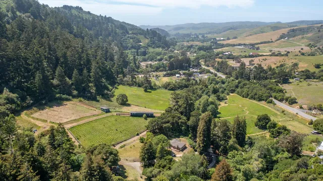 a view of a swimming pool with a yard