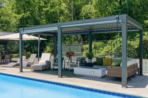 a view of an outdoor space and tennis court