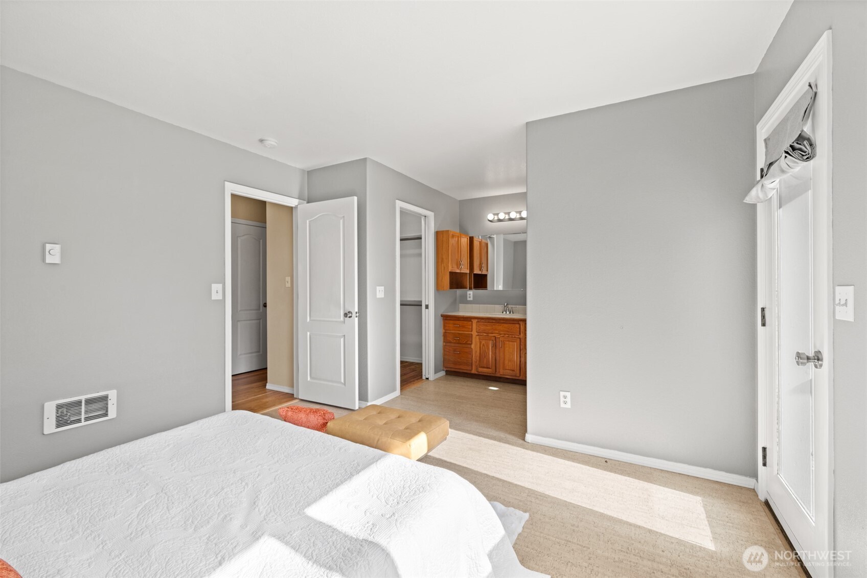 92 Robbins Road Sequim, WA 98382 - Photo 16 of 39 a bedroom with a bed and a view of bathroom