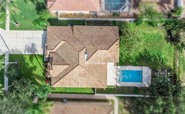 an aerial view of a house