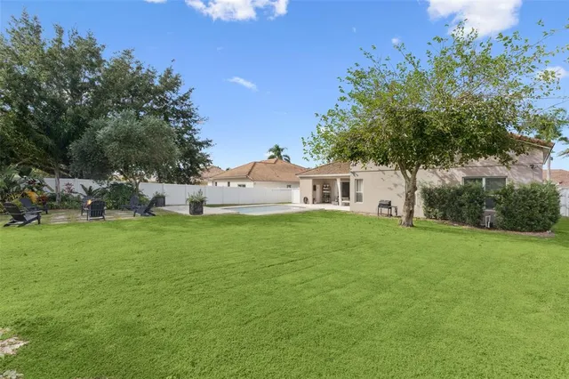 a view of a house with a backyard