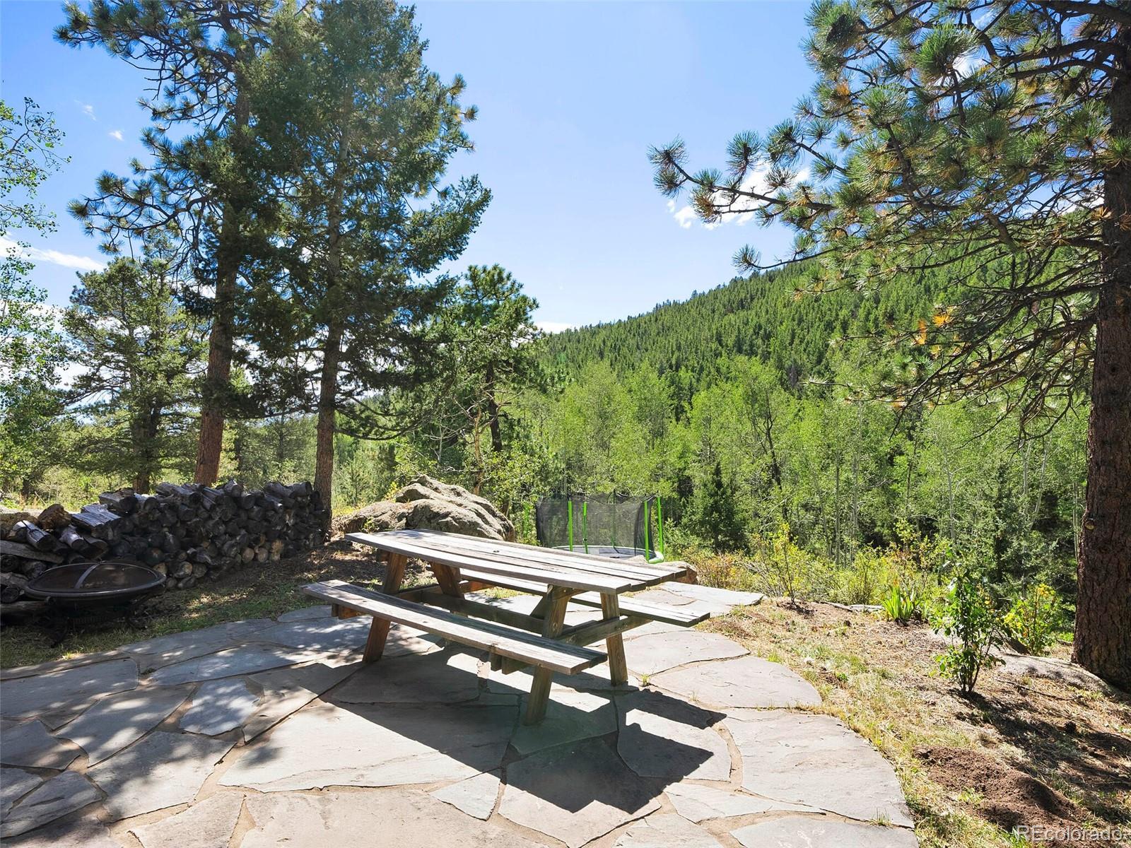 26795 Light Lane Conifer, CO 80433 - Photo 8 of 40 a house view with a sitting space fire pit and outdoor space