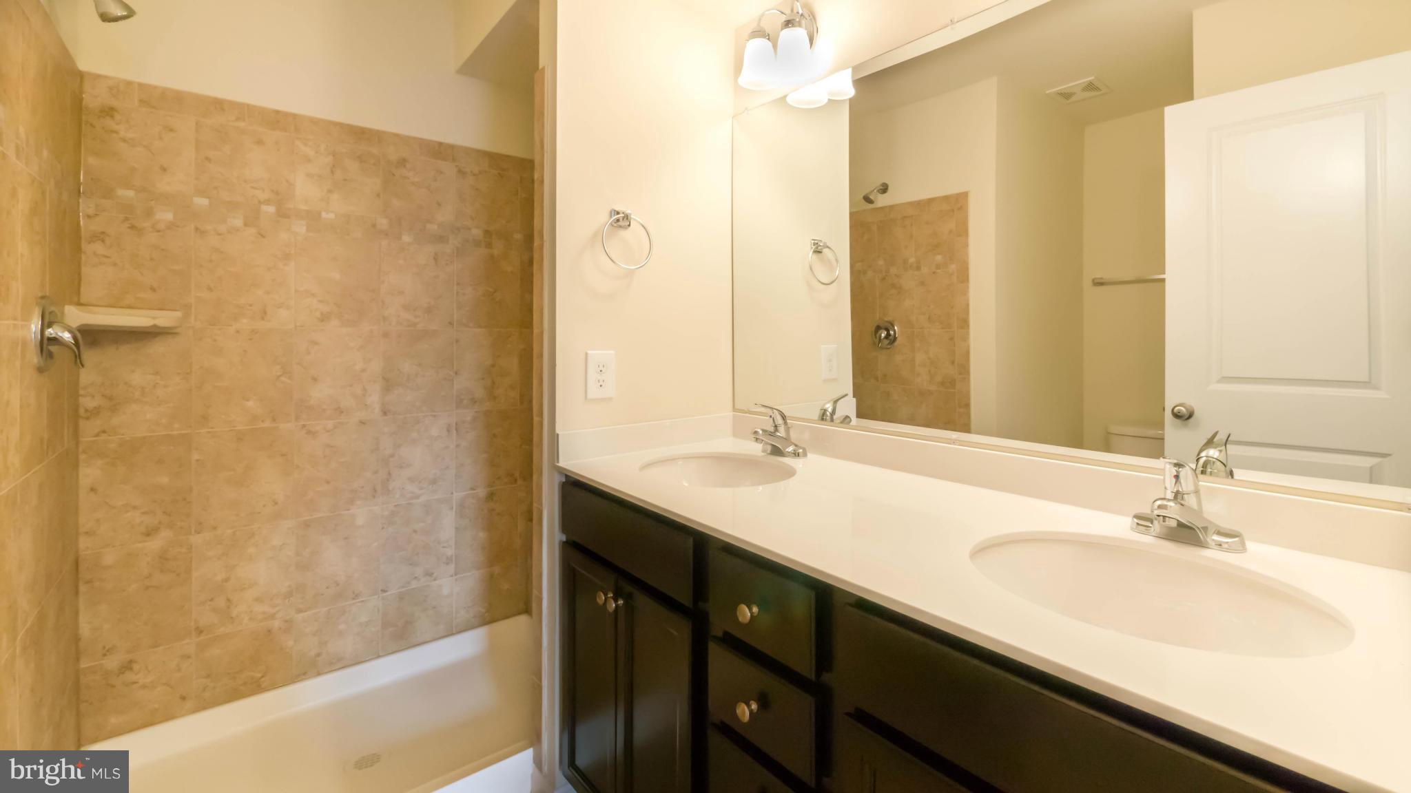 4628 Dillon Place Baltimore, MD 21224 - Photo 17 of 30 a bathroom with a double vanity sink a mirror and a bathtub