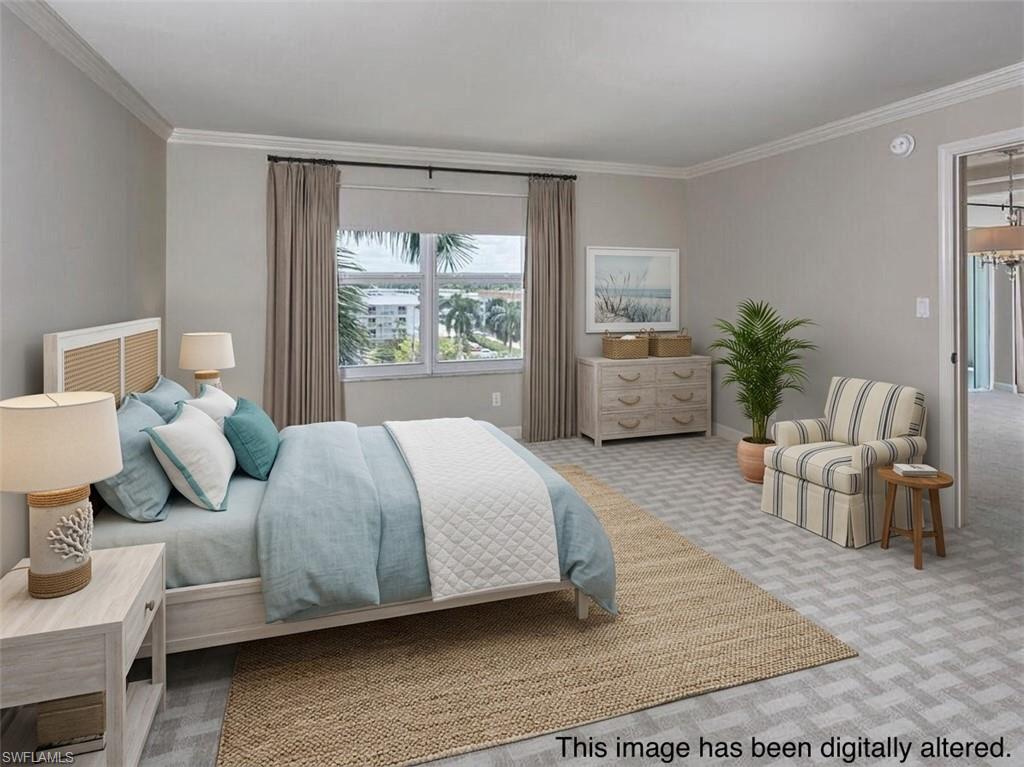 3003 Gulf Shore Boulevard North, Unit 604 Naples, FL 34103 - Photo 12 of 33 a bedroom with furniture and a large window