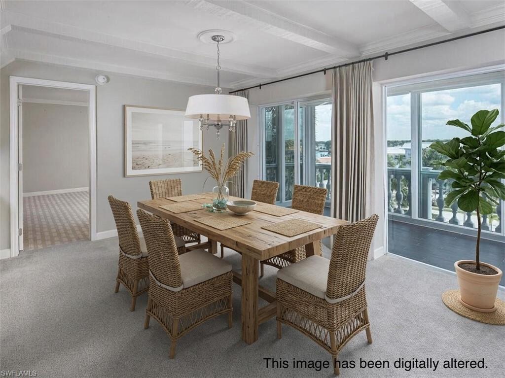 3003 Gulf Shore Boulevard North, Unit 604 Naples, FL 34103 - Photo 5 of 33 a view of a dining room with furniture window and wooden floor