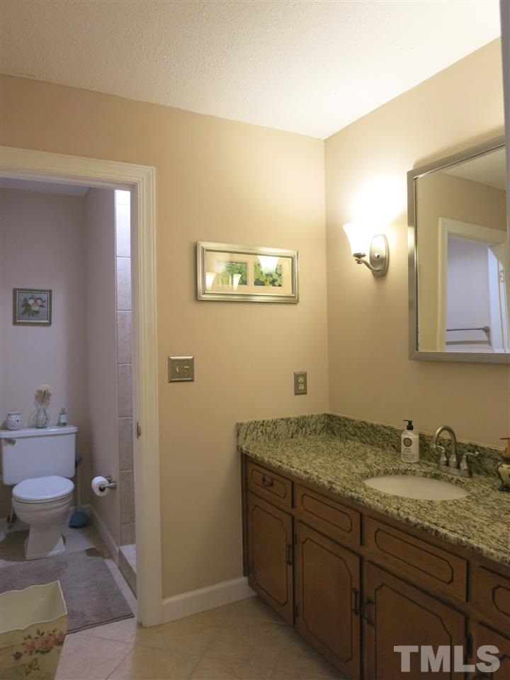 6408 Wynbrook Way Raleigh, NC 27612 - Photo 15 of 25 a bathroom with a granite countertop sink and a mirror