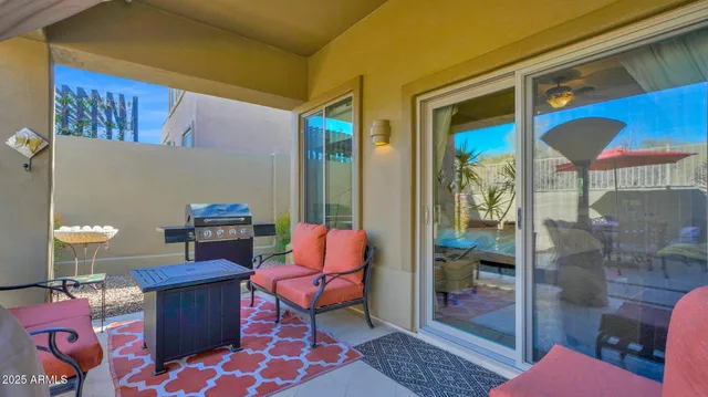 a backyard of a house with seating space