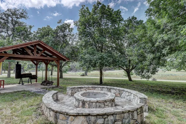 a view of a tree in the middle of a yard