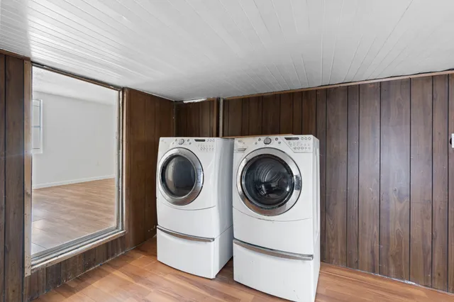 a utility room with dryer and washer