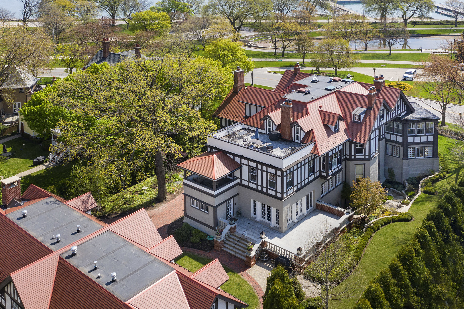 1622 Forest Place Evanston, IL 60201 - Photo 36 of 47 an aerial view of a house with a garden and lake view