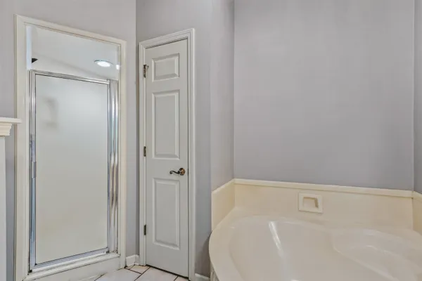 a bathroom with a bathtub