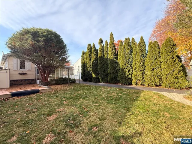 a tall yard with trees in front of it