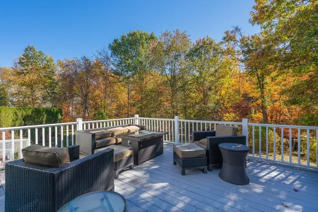 a view of a deck with couches