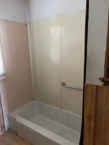 a bathroom with a bathtub