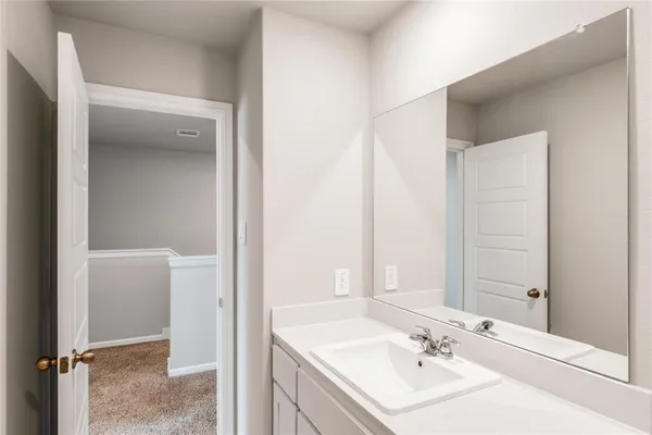 a bathroom with a sink a mirror and a shower