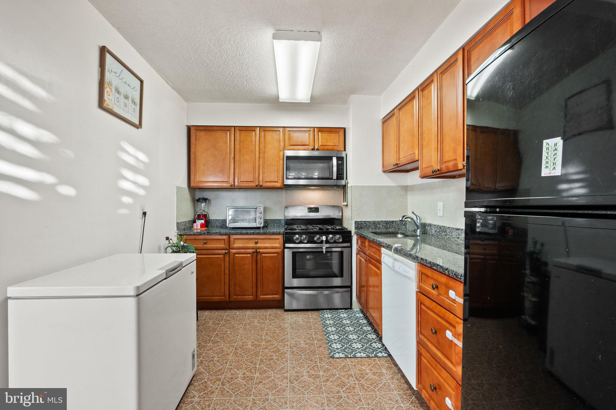 1832 Metzerott Road, Unit 303 Adelphi, MD 20783 - Photo 12 of 22 a kitchen with granite countertop a sink stove and refrigerator