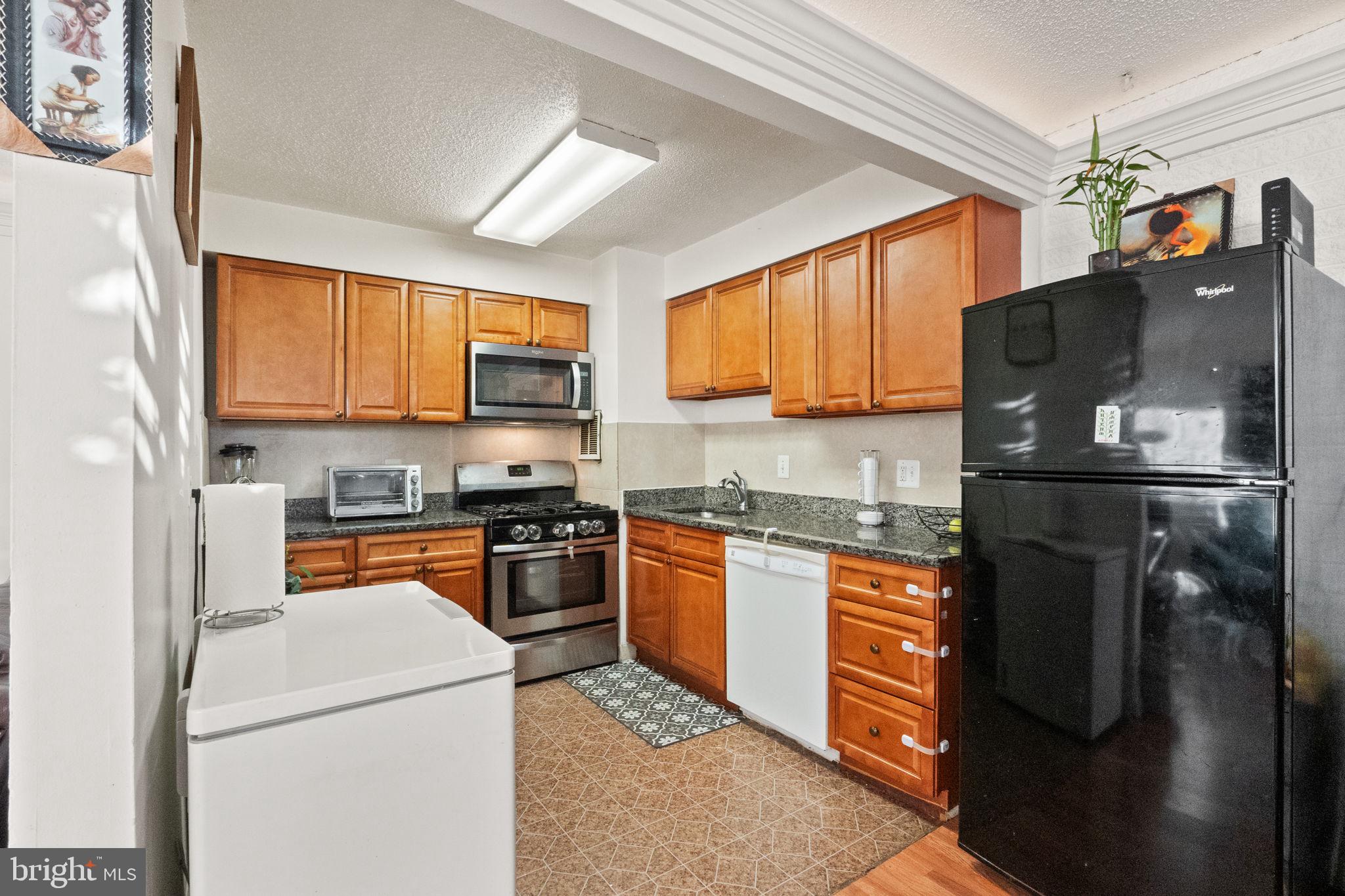 1832 Metzerott Road, Unit 303 Adelphi, MD 20783 - Photo 13 of 22 a kitchen with stainless steel appliances granite countertop a refrigerator stove top oven a sink and dishwasher