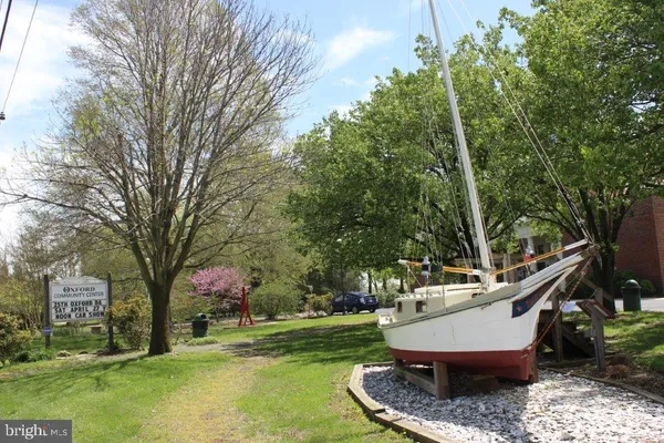 a view of a backyard with large trees